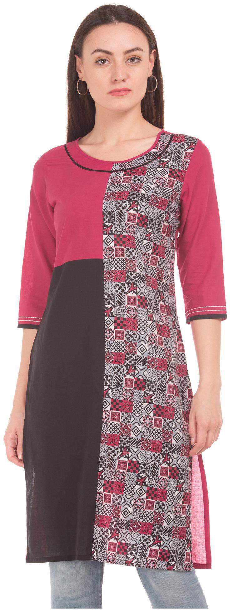 

Karigari Women Pink Printed Straight Kurta