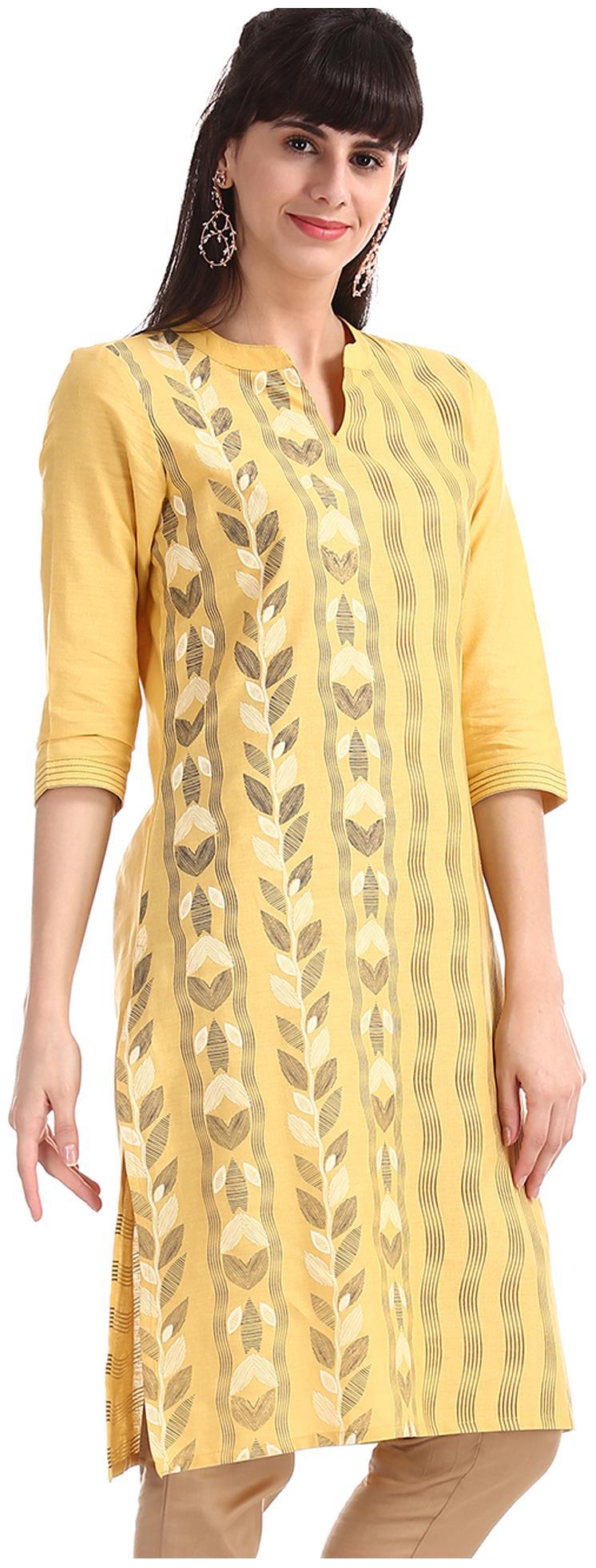 

Karigari Women Yellow Printed Straight Kurta