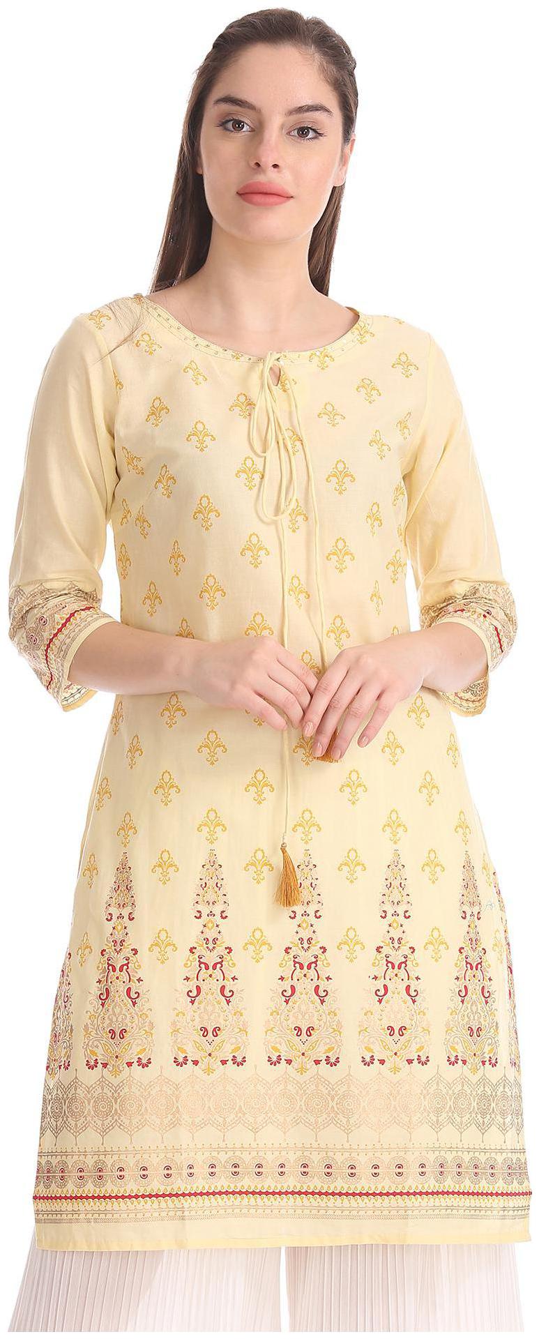 

Karigari Women Yellow Printed Straight Kurta