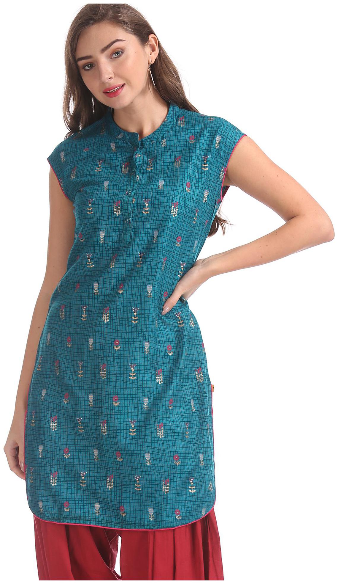 

Karigari Women Blue Printed Straight Kurta