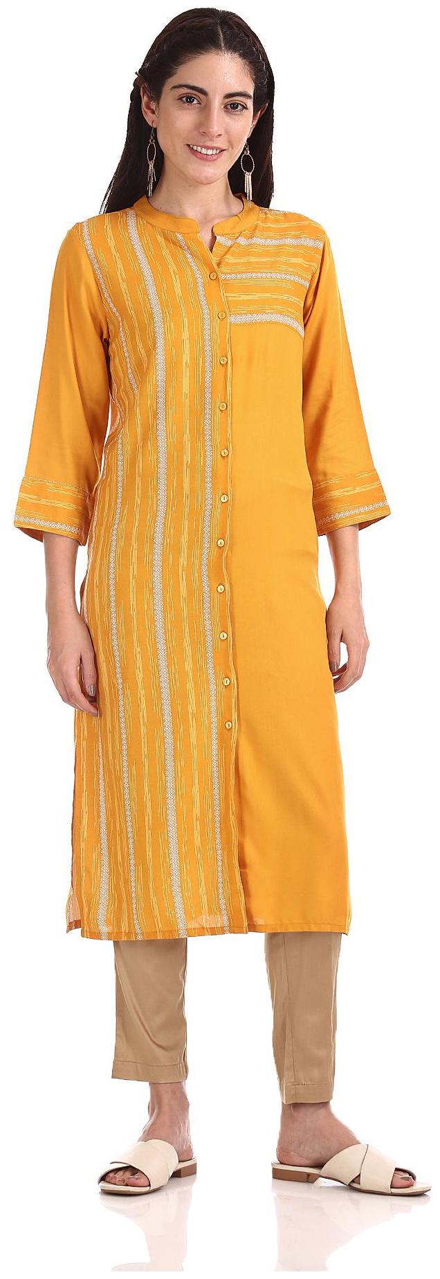 

Karigari Women Yellow Printed Straight Kurta