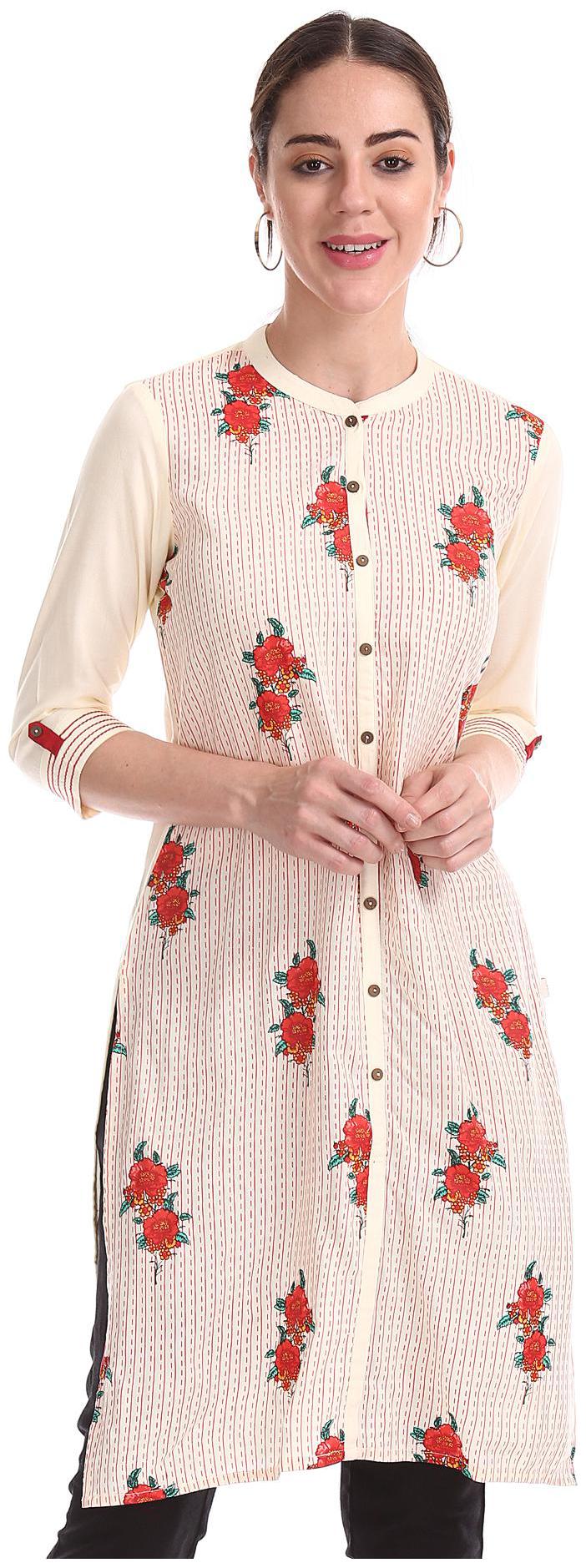 

Karigari Women White Printed Straight Kurta