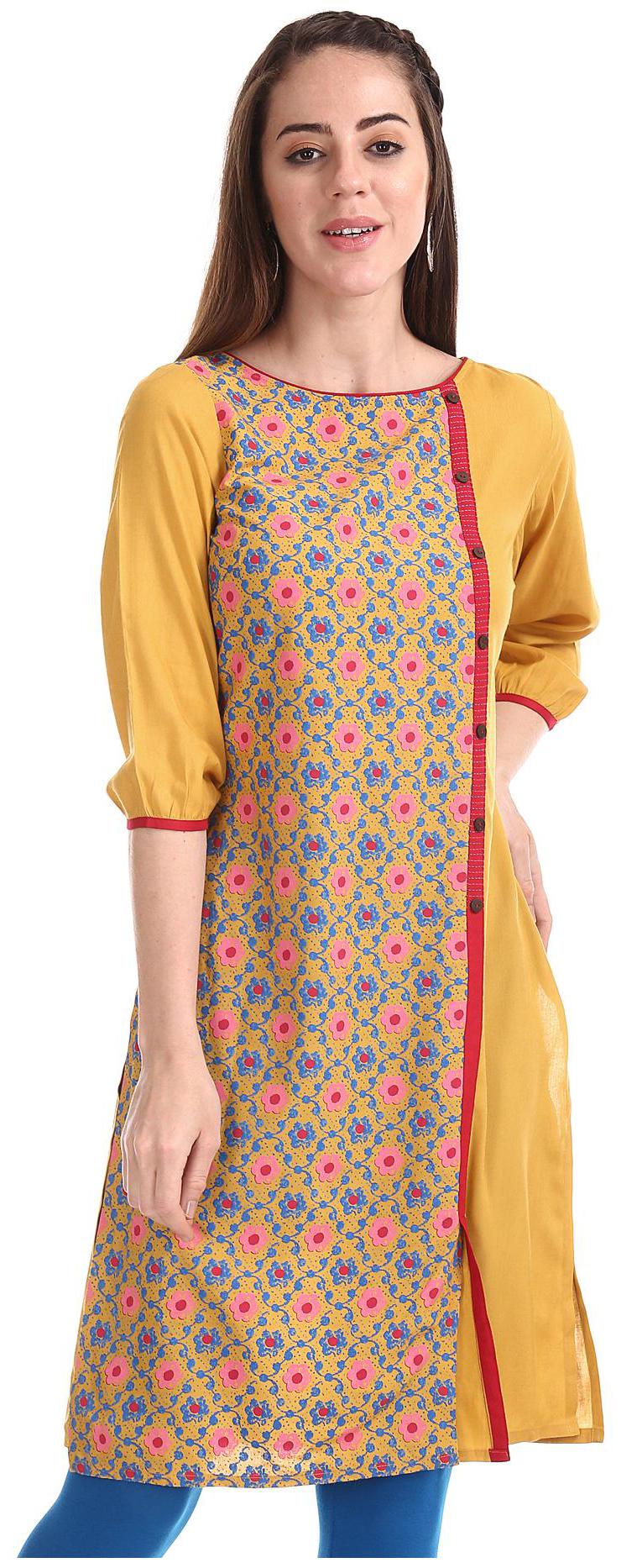 

Karigari Women Yellow Printed Assymetrical Kurta