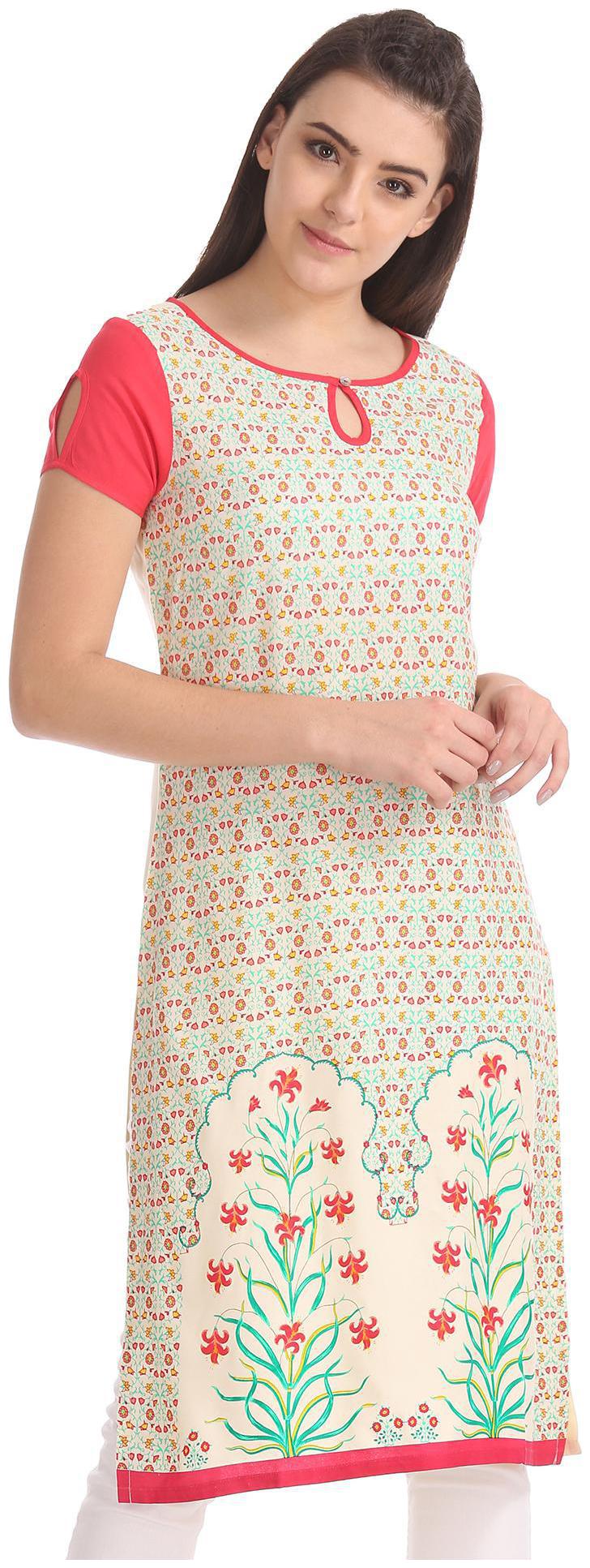 

Karigari Women White Printed Straight Kurta