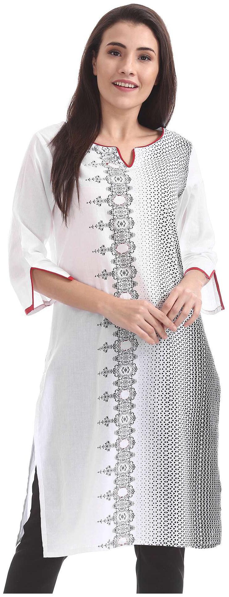 

Karigari Women White Printed Straight Kurta