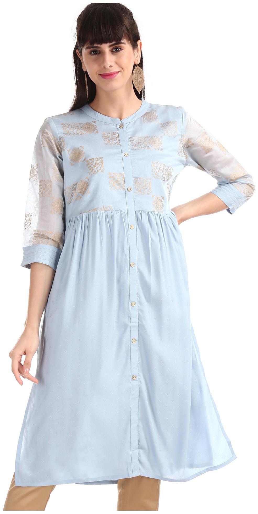 

Karigari Women Blue Printed Straight Kurta