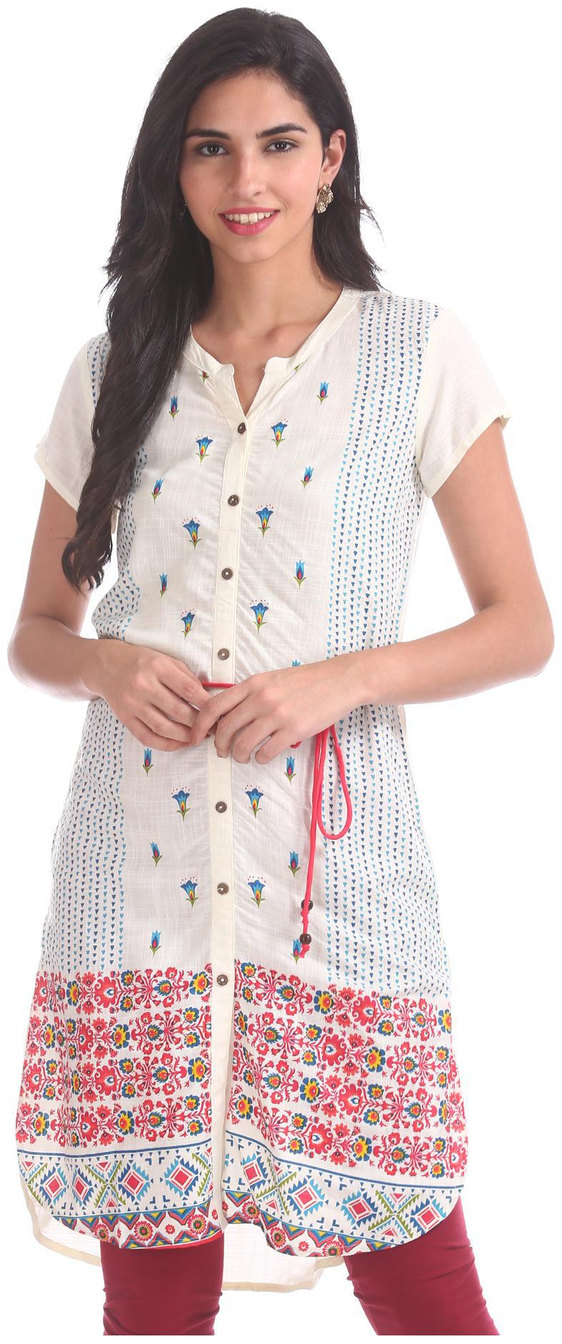 

Karigari Women White Printed Straight Kurta