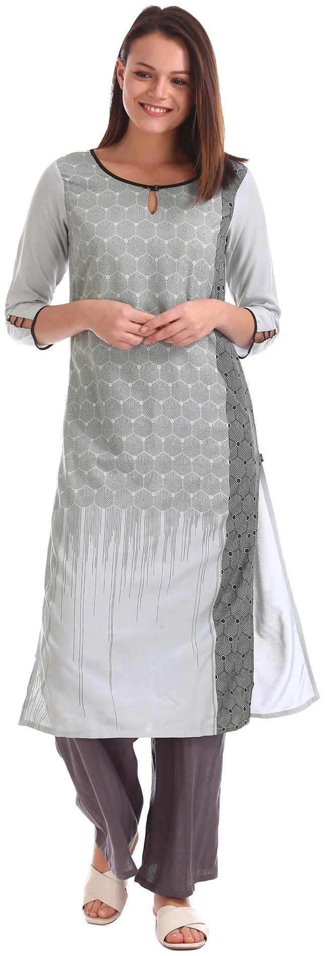 

Karigari Women Grey Printed Straight Kurta