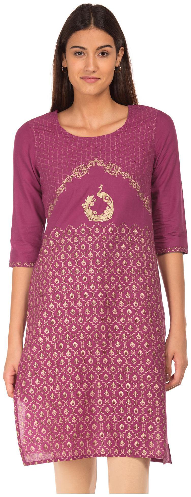 

Karigari Women Purple Printed Straight Kurta