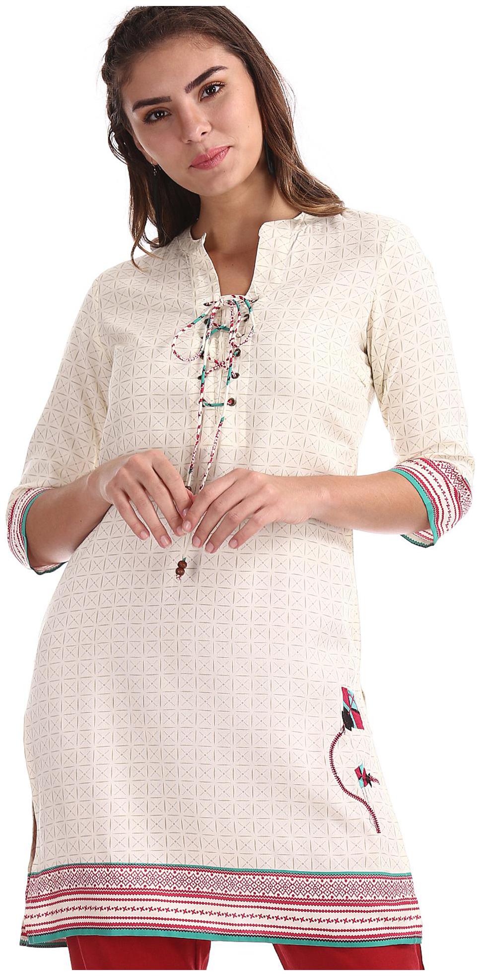 

Karigari Women White Printed Straight Kurta