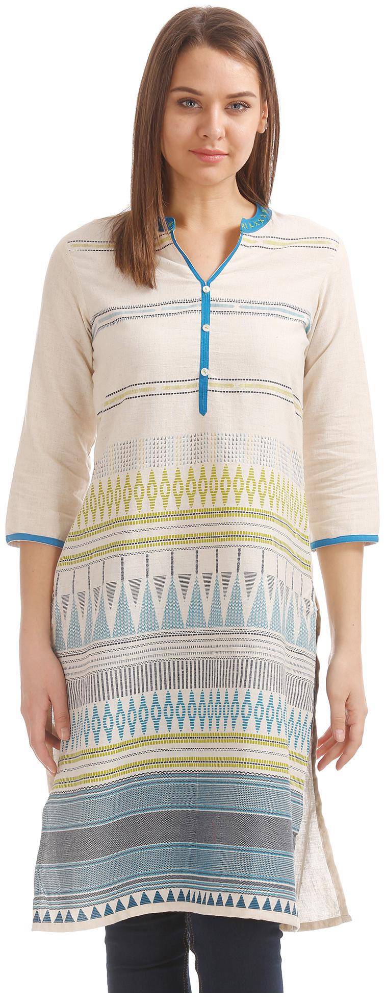 

Karigari Women White Printed Straight Kurta