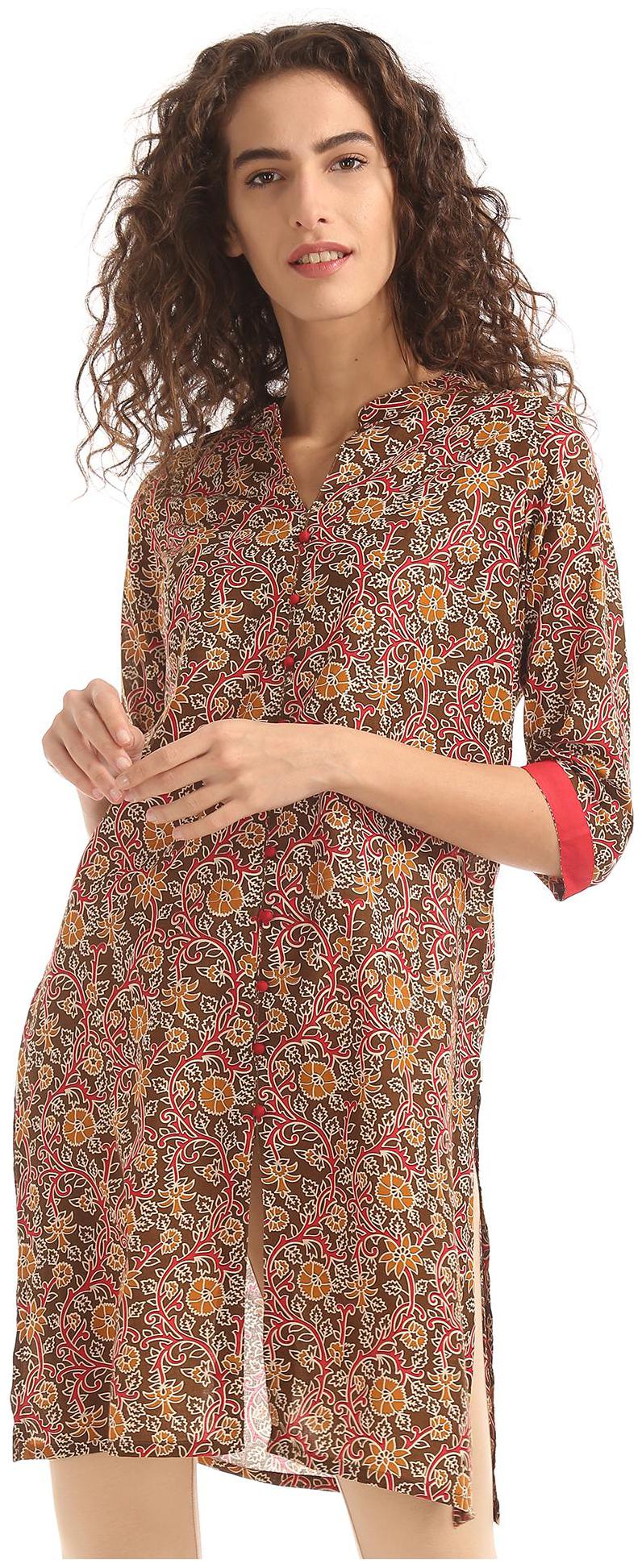 

Karigari Women Brown Printed Straight Kurta