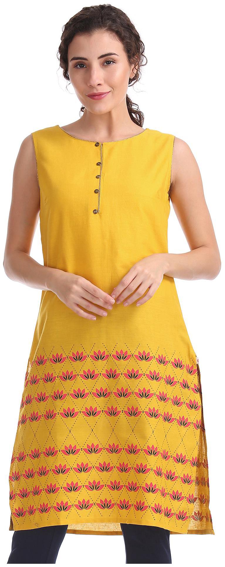 

Karigari Women Yellow Printed Straight Kurta