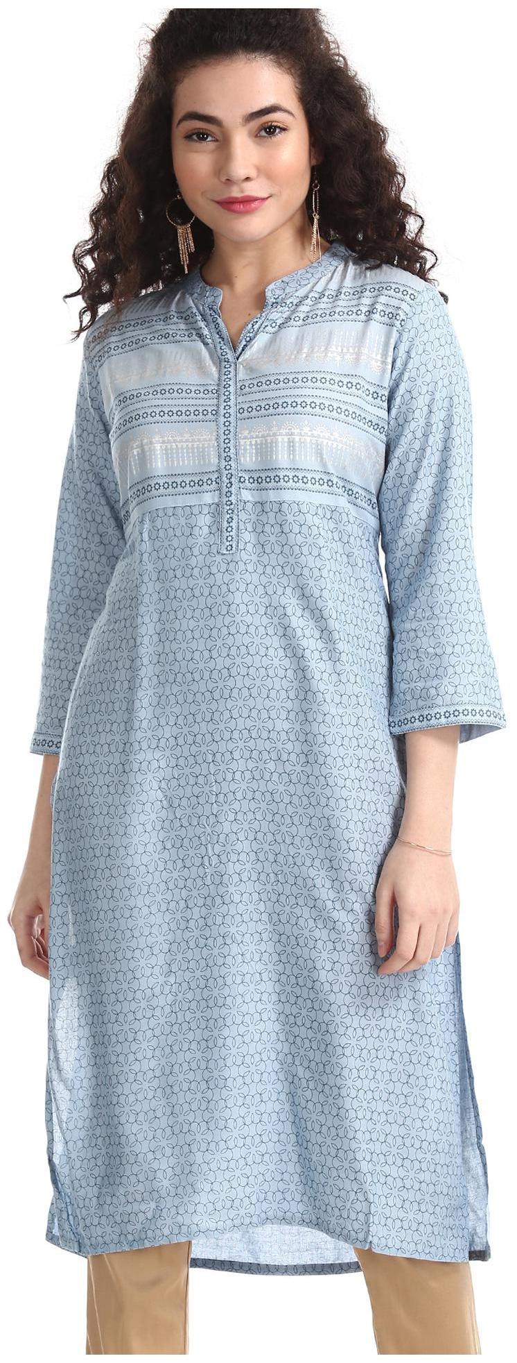 

Karigari Women Blue Printed Straight Kurta