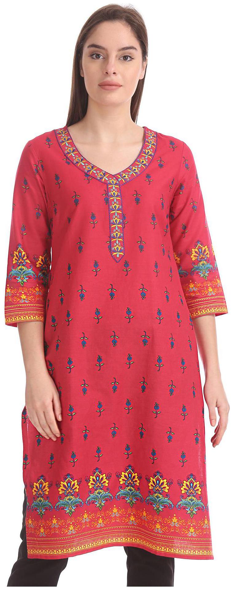 

Karigari Women Pink Printed Straight Kurta