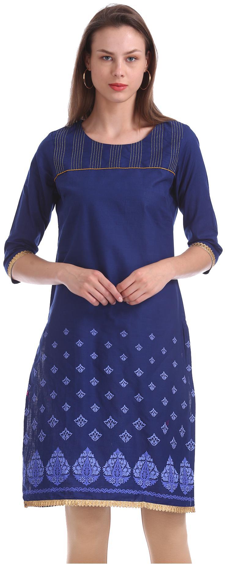 

Karigari Women Blue Printed Straight Kurta