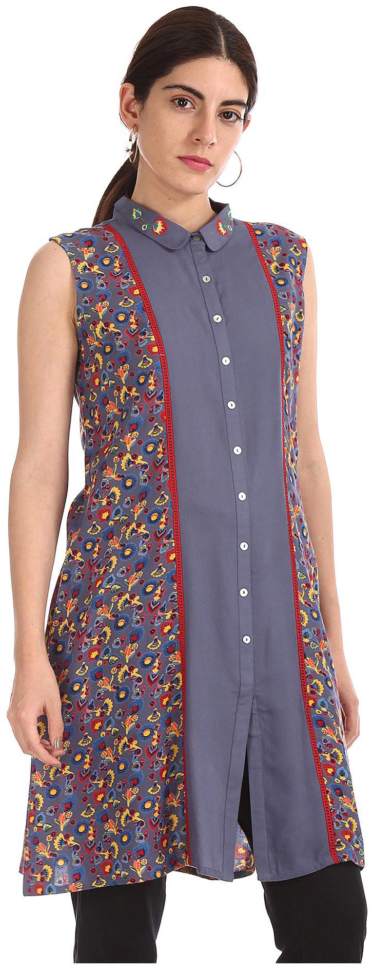 

Karigari Women Grey Printed Straight Kurta