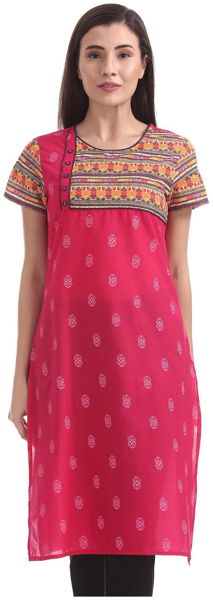 

Karigari Women Pink Printed Assymetrical Kurta