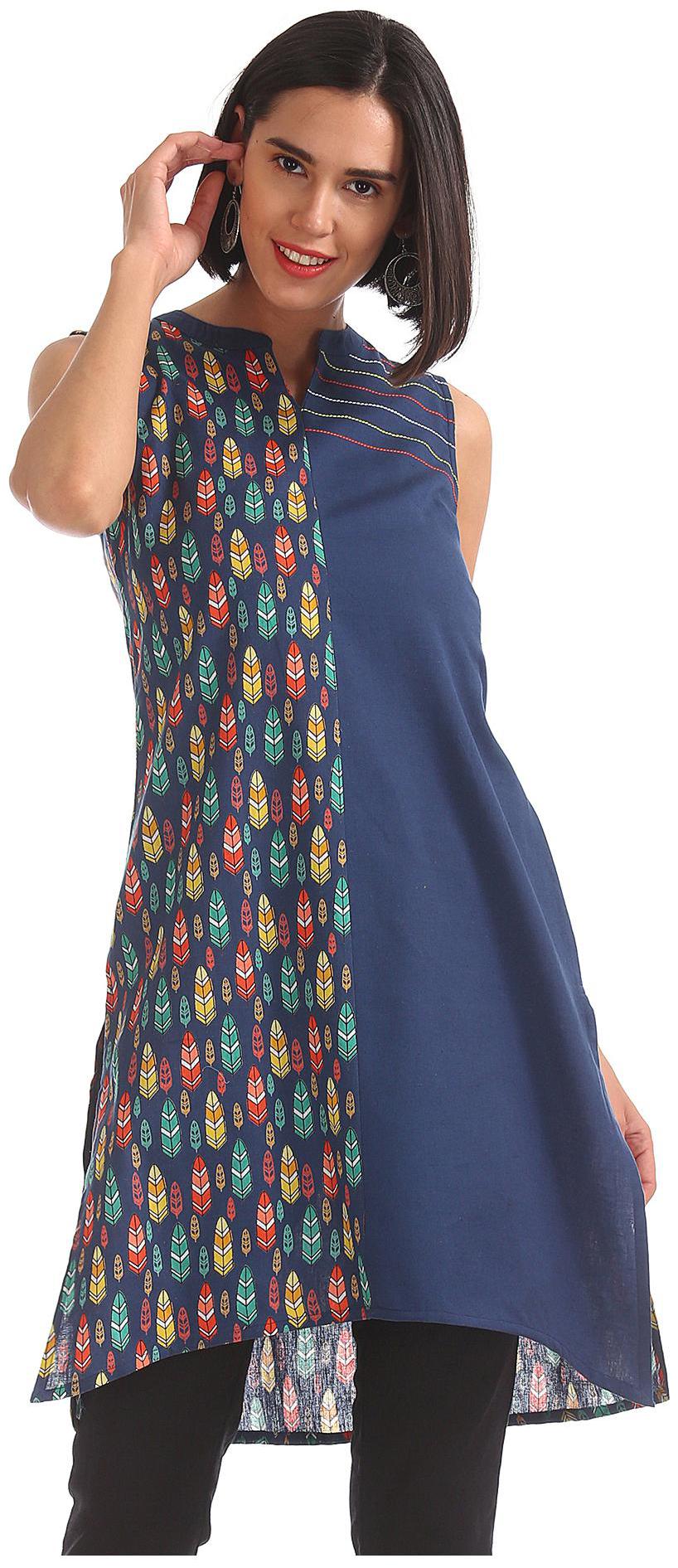 

Karigari Women Blue Printed Straight Kurta