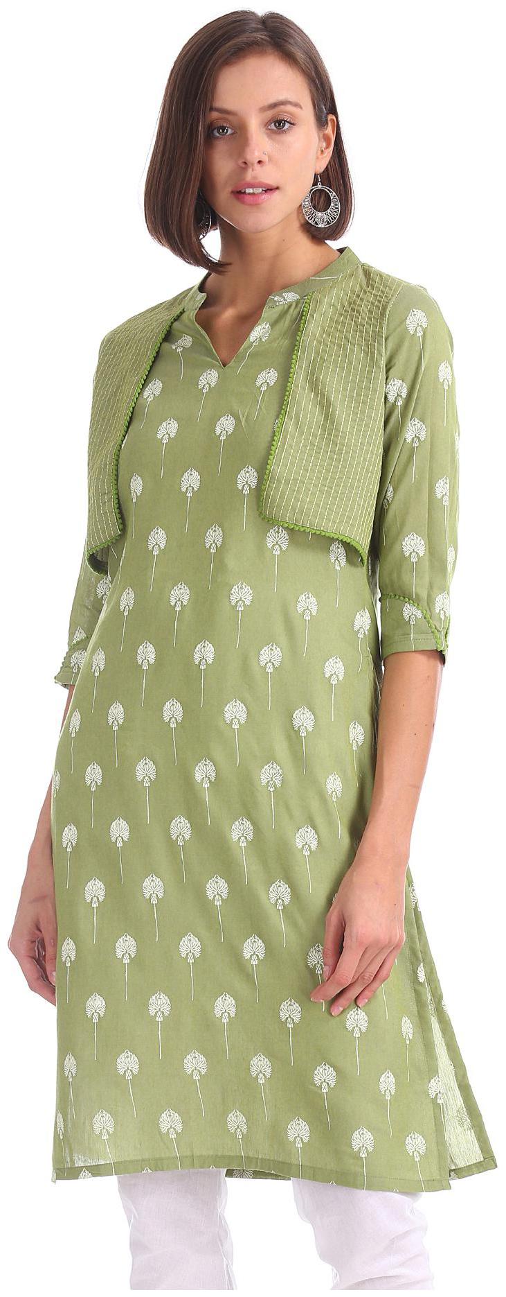 

Karigari Women Green Printed Layered Kurta