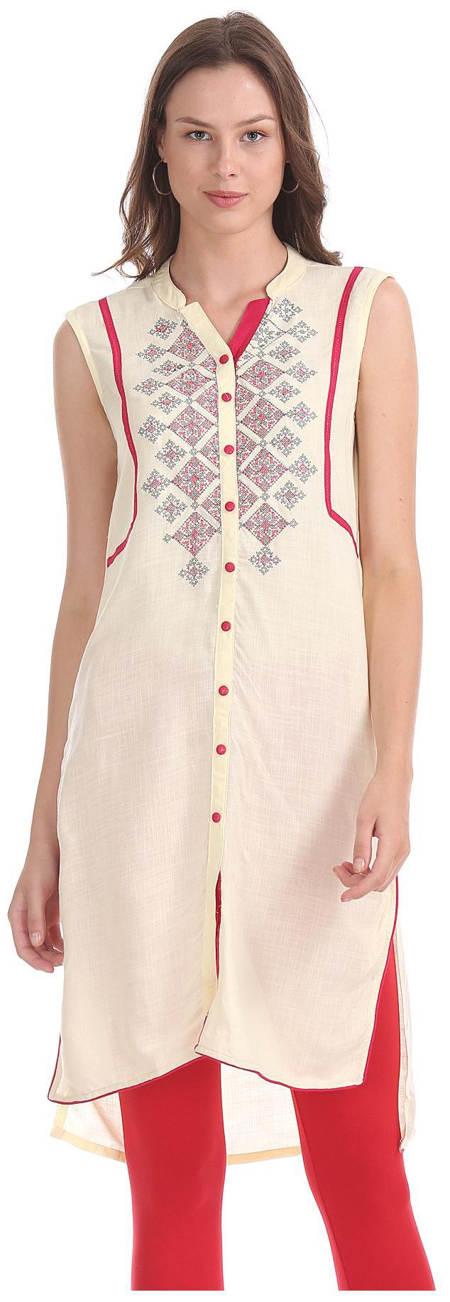 

Karigari Women Yellow Embroidered Straight Kurta