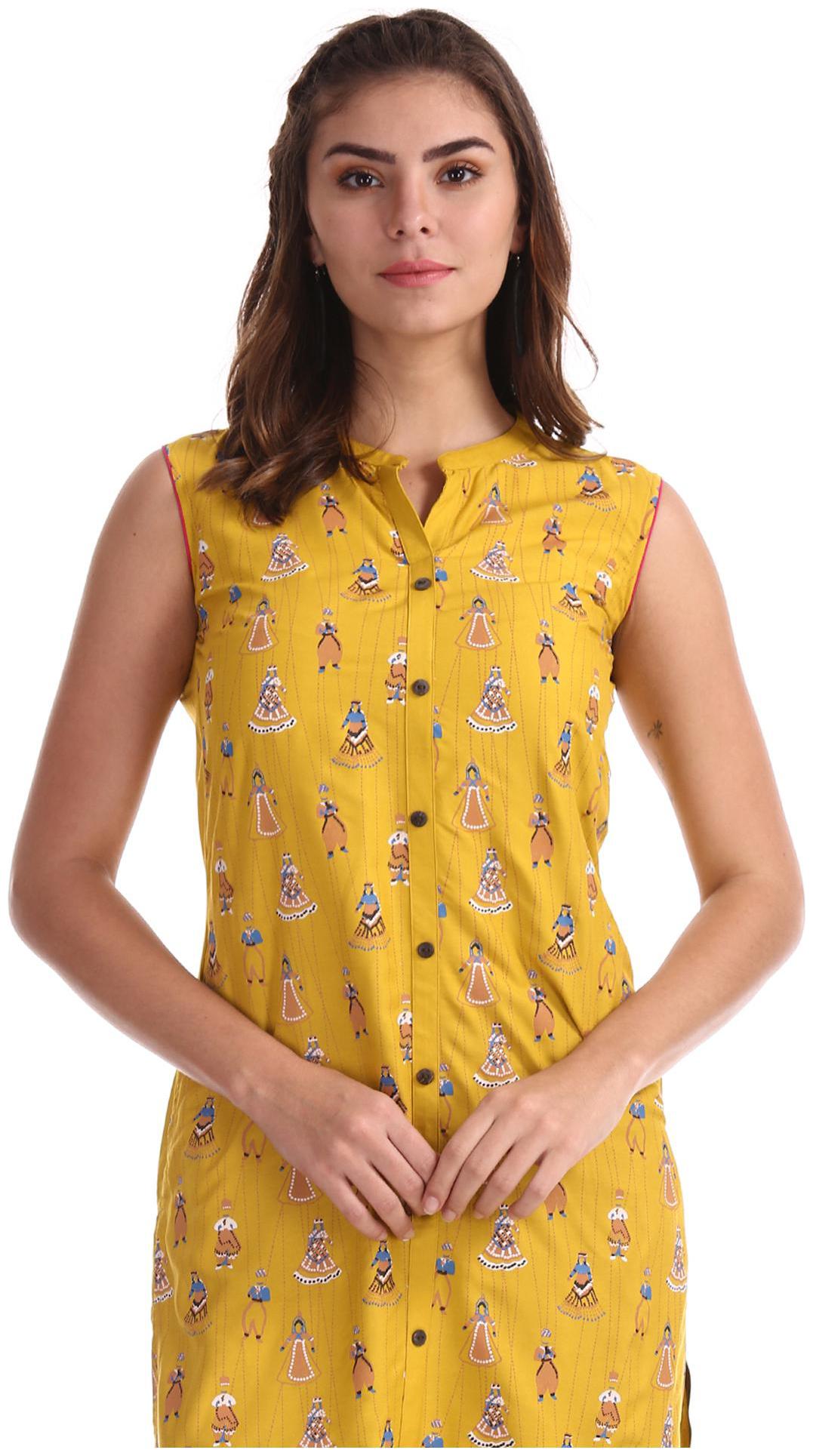 

Karigari Women Yellow Printed Straight Kurta