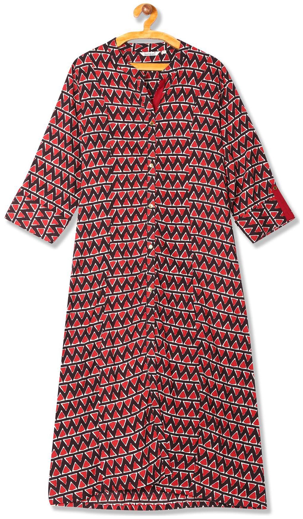 

Karigari Women Red Printed Straight Kurta