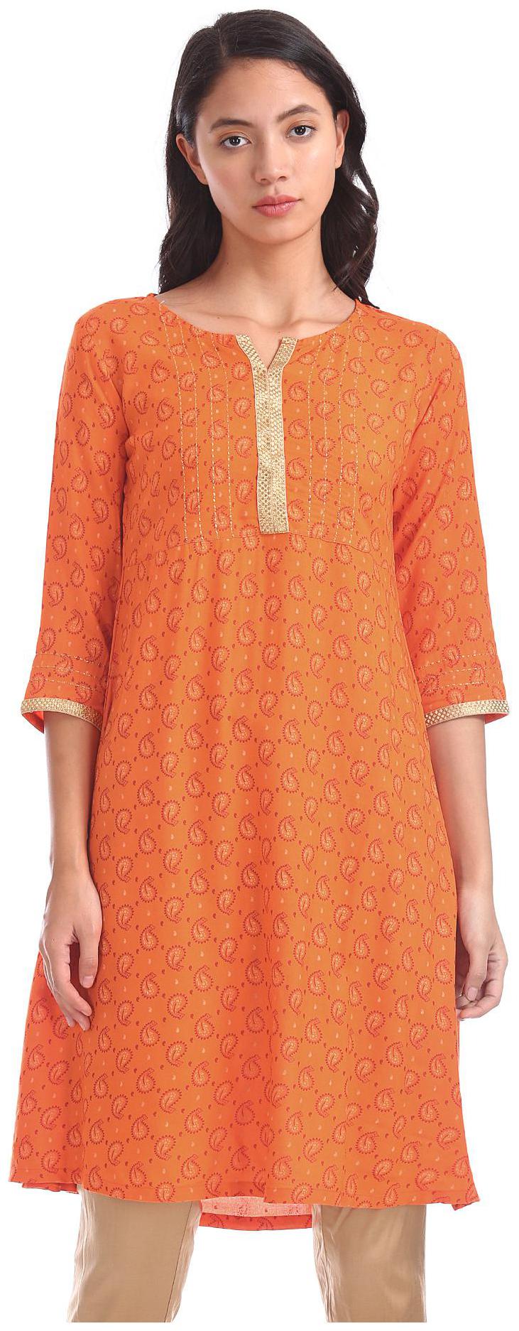 

Karigari Women Orange Printed Straight Kurta