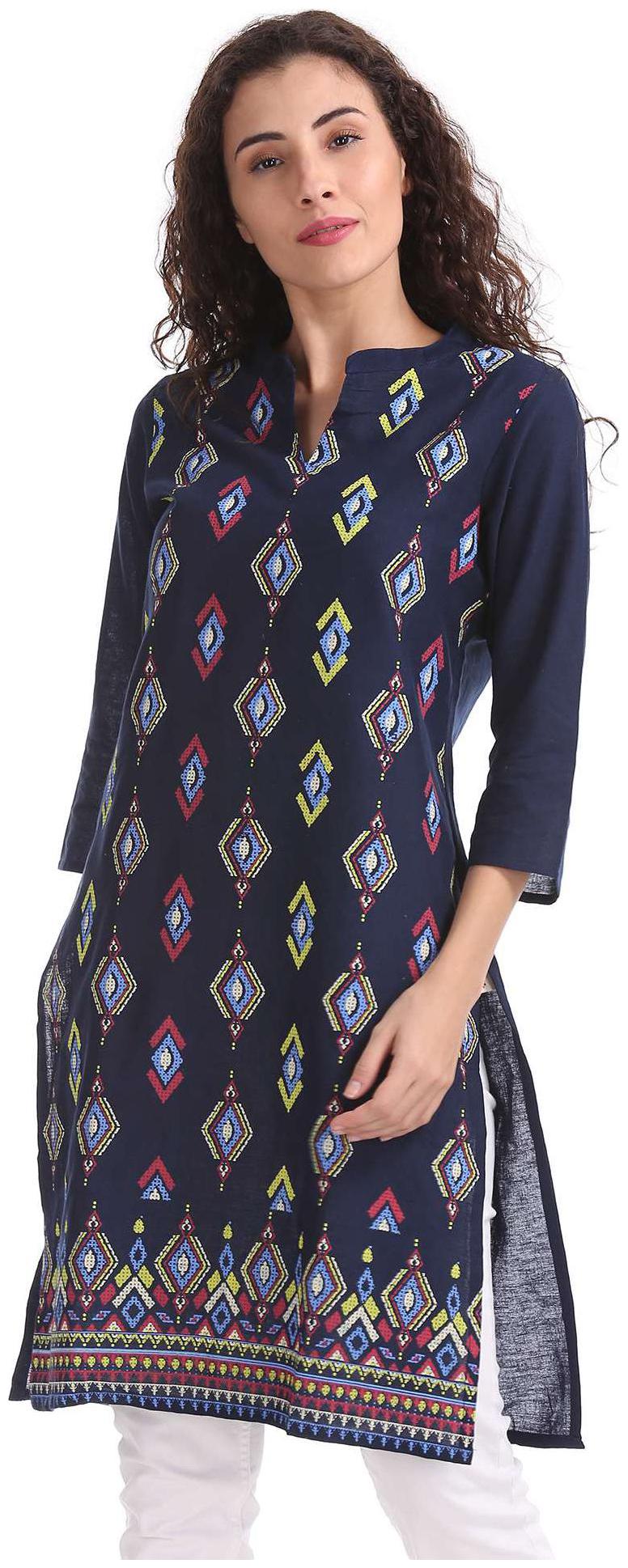 

Karigari Women Blue Printed Straight Kurta