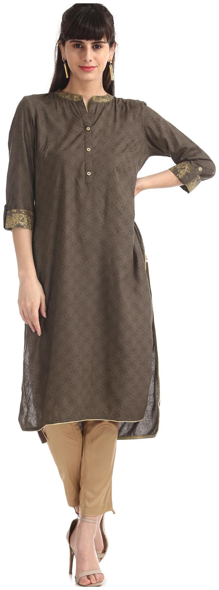 

Karigari Women Grey Printed Straight Kurta