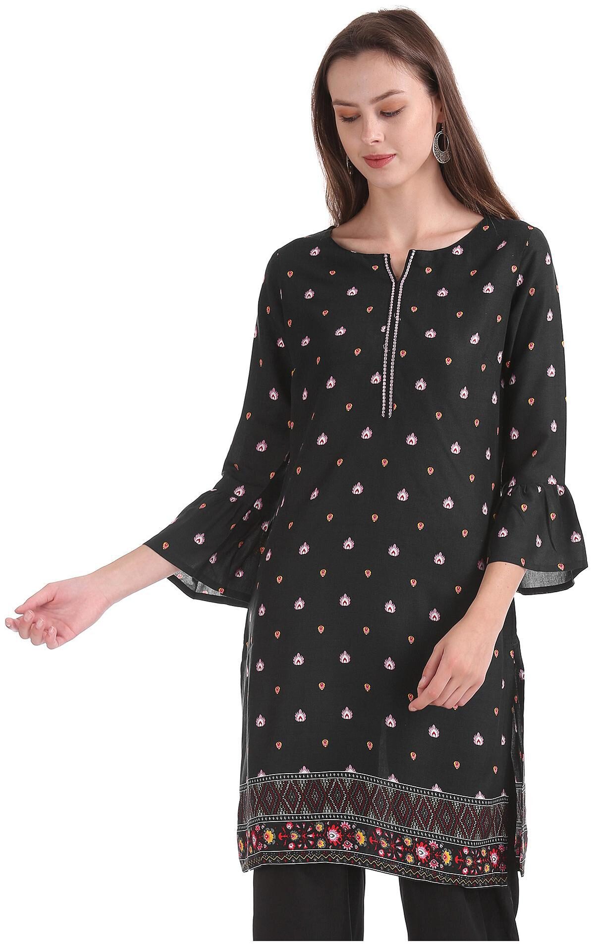 

Karigari Women Black Printed Straight Kurta