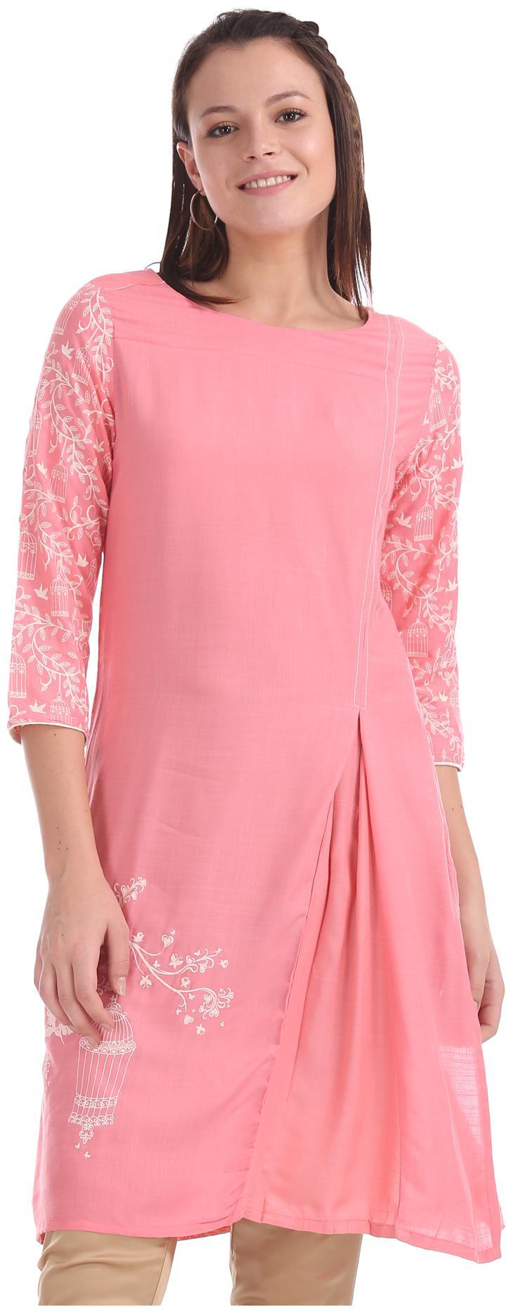 

Karigari Women Pink Printed Straight Kurta