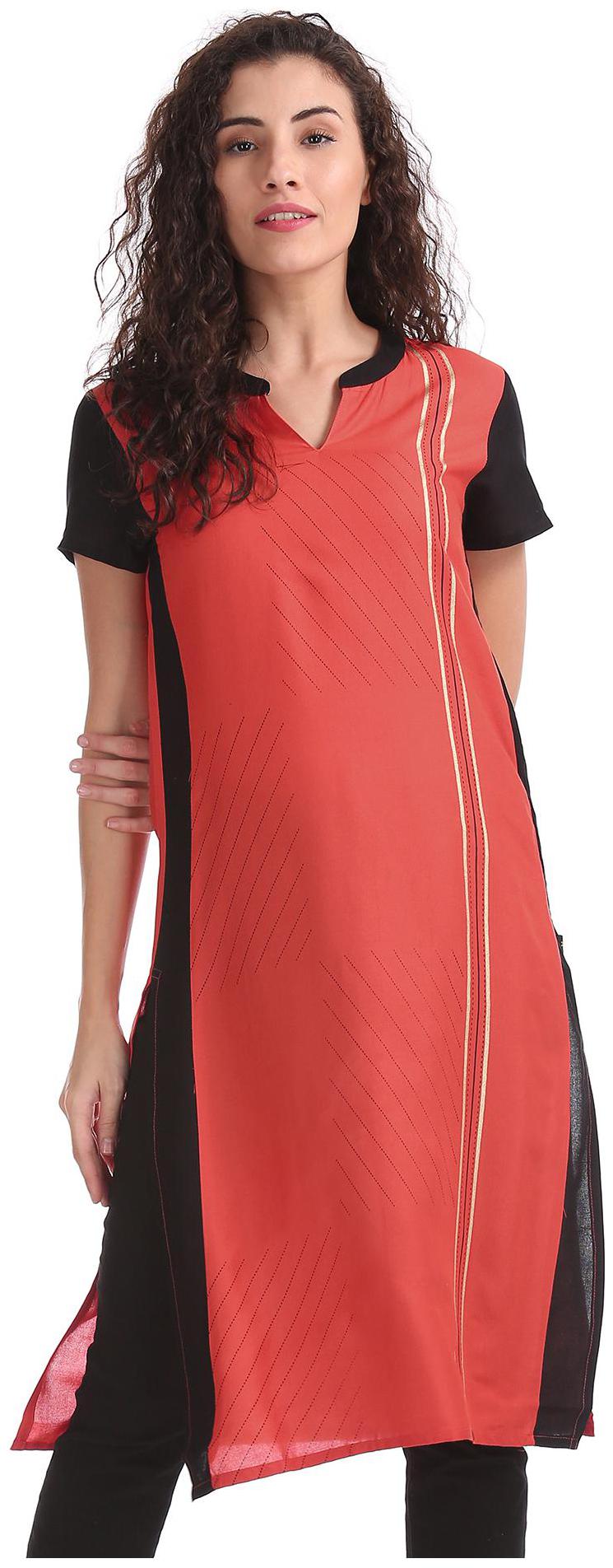 

Karigari Women Orange Colorblocked Straight Kurta