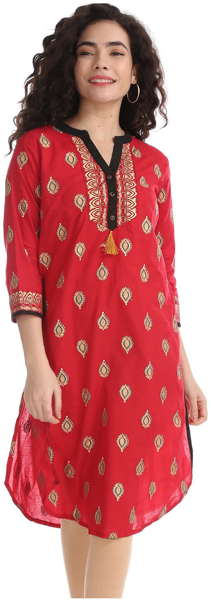 

Karigari Women Red Printed Straight Kurta