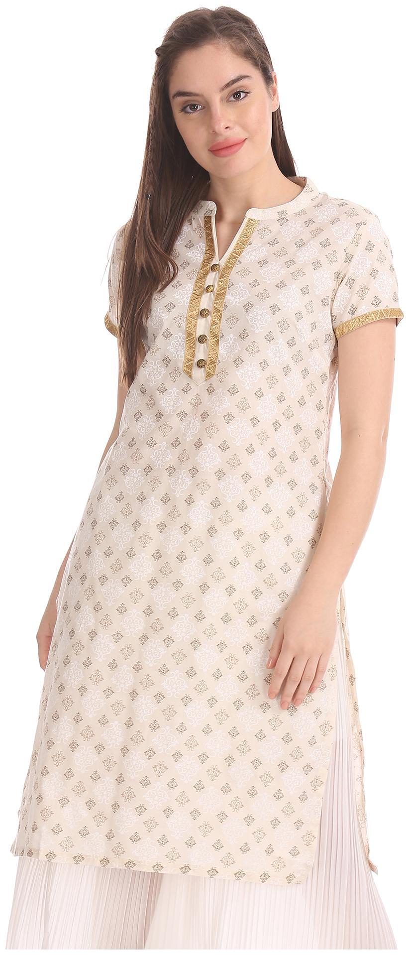 

Karigari Women White Printed Straight Kurta