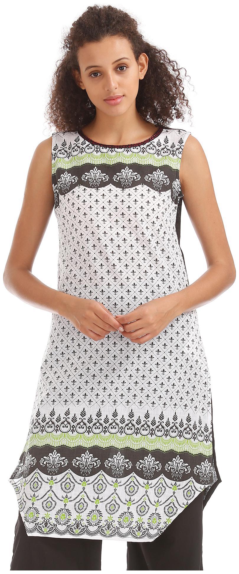 

Karigari Women White Printed Straight Kurta