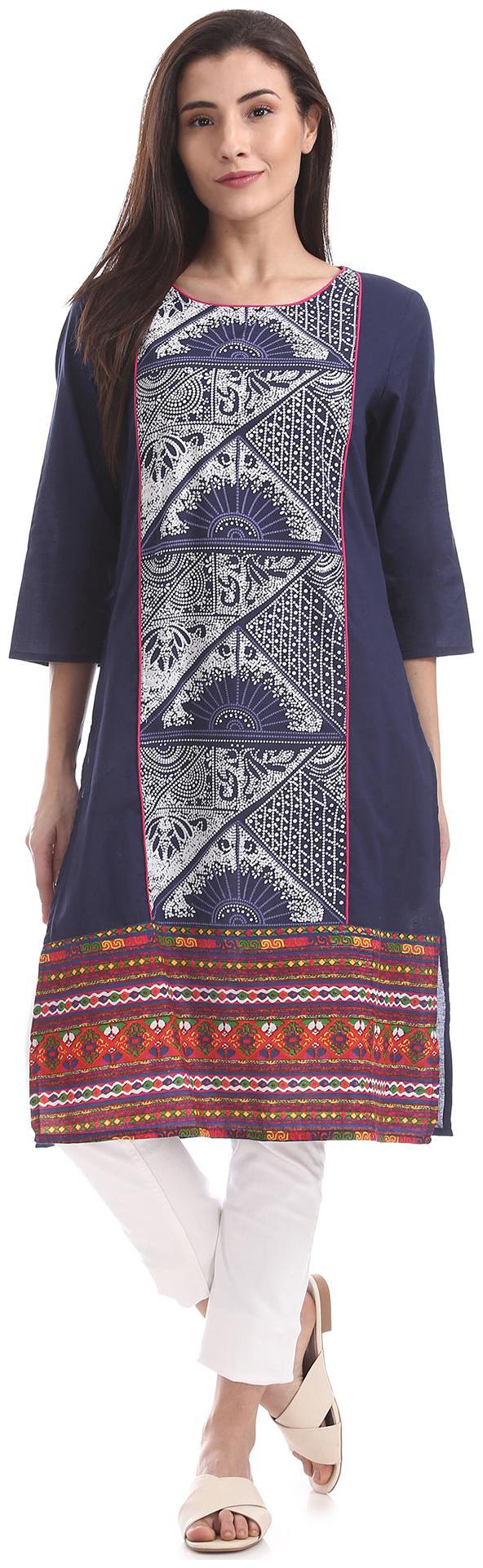 

Karigari Women Blue Printed Straight Kurta