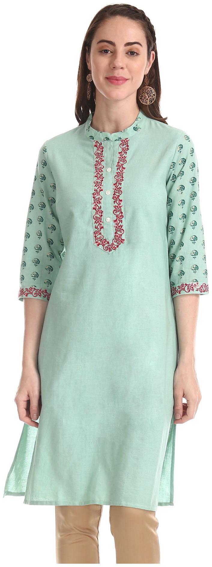 

Karigari Women Green Printed Straight Kurta