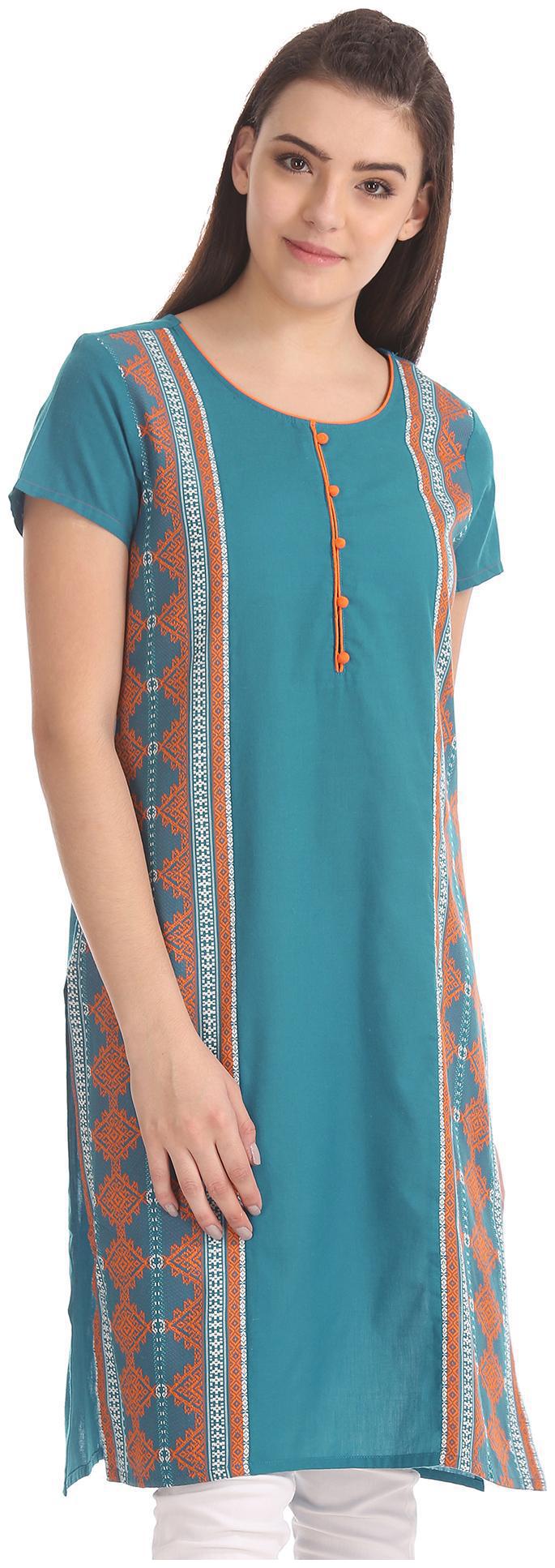

Karigari Women Blue Embroidered Straight Kurta