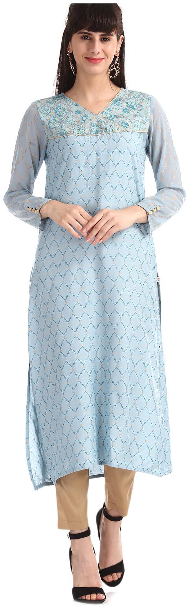 

Karigari Women Blue Printed Straight Kurta