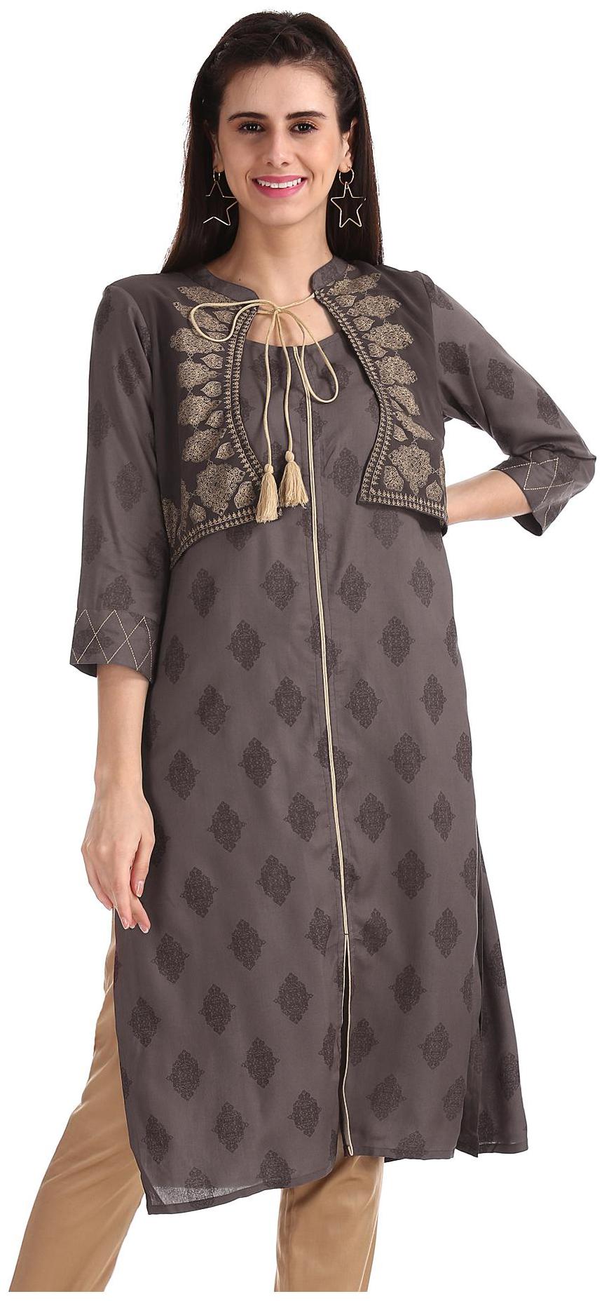 

Karigari Women Grey Printed Straight Kurta