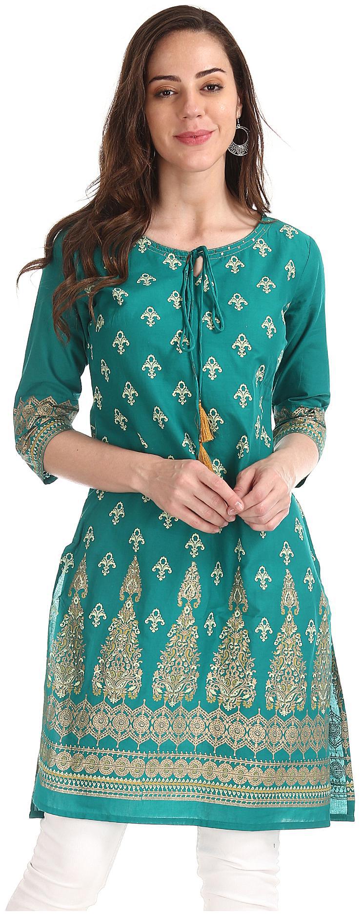 

Karigari Women Green Printed Straight Kurta