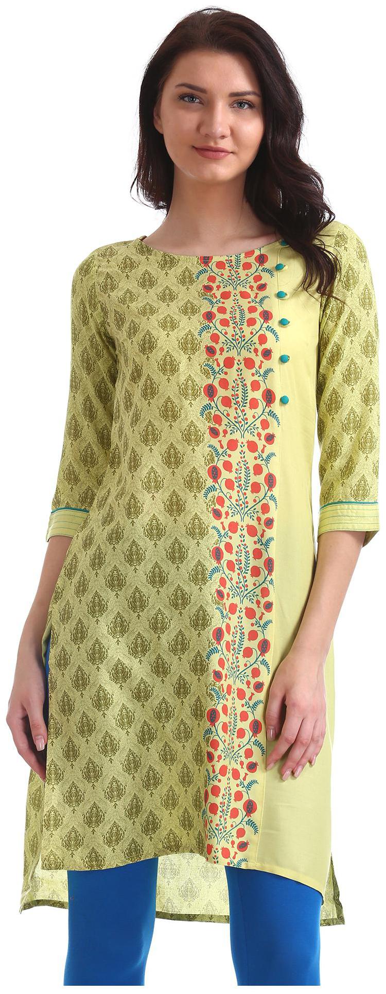 

Karigari Women Green Printed Assymetrical Kurta