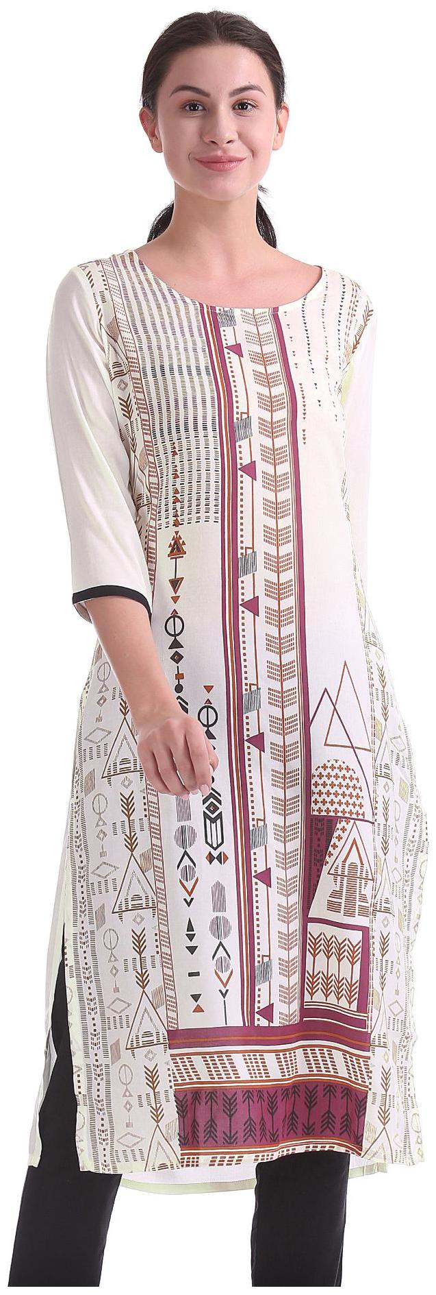 

Karigari Women White Printed Straight Kurta