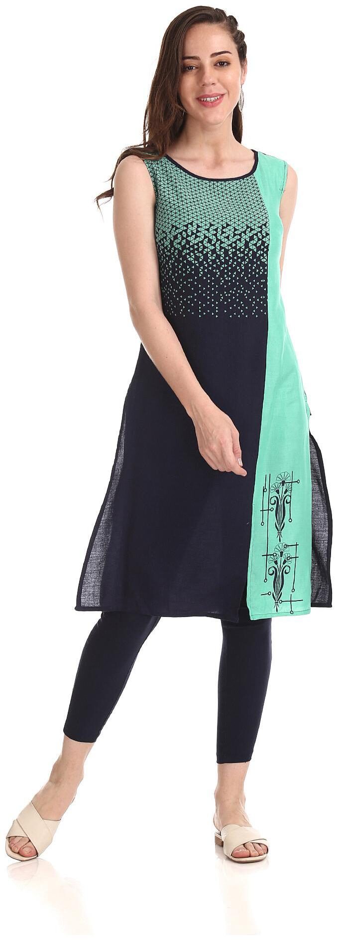 

Karigari Women Blue Printed Straight Kurta