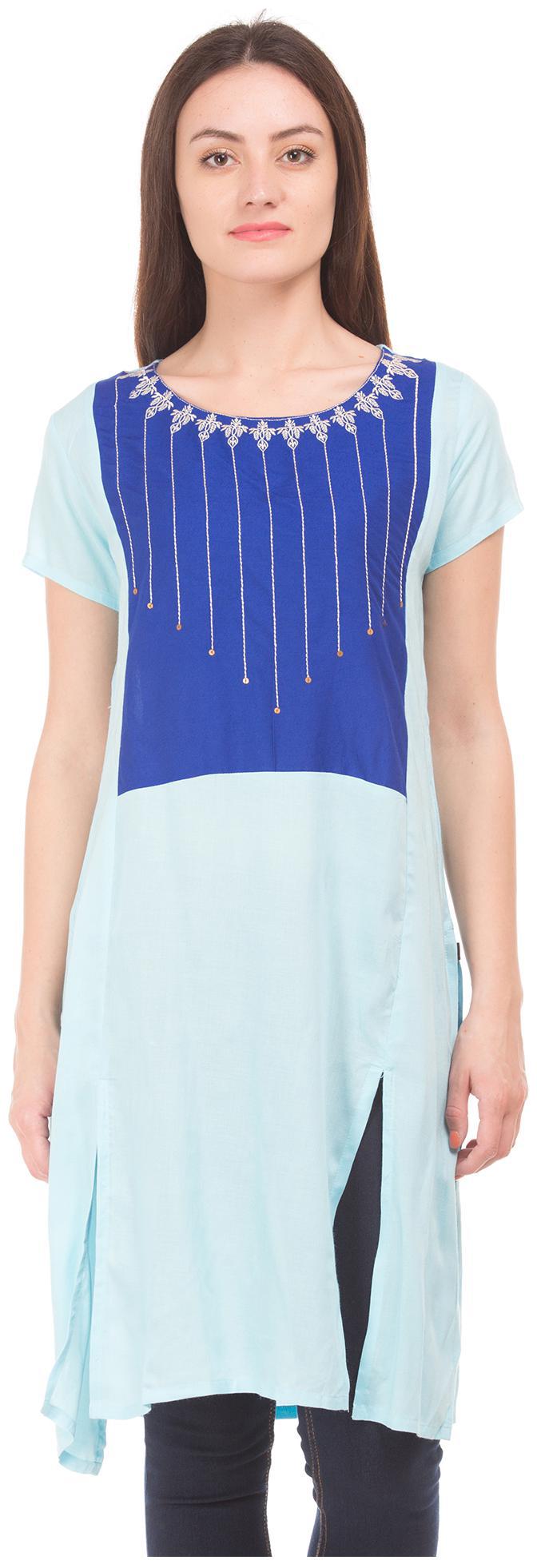 

Karigari Women Blue Embroidered Straight Kurta