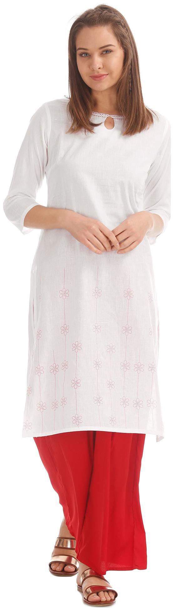 

Karigari Women White Printed Straight Kurta
