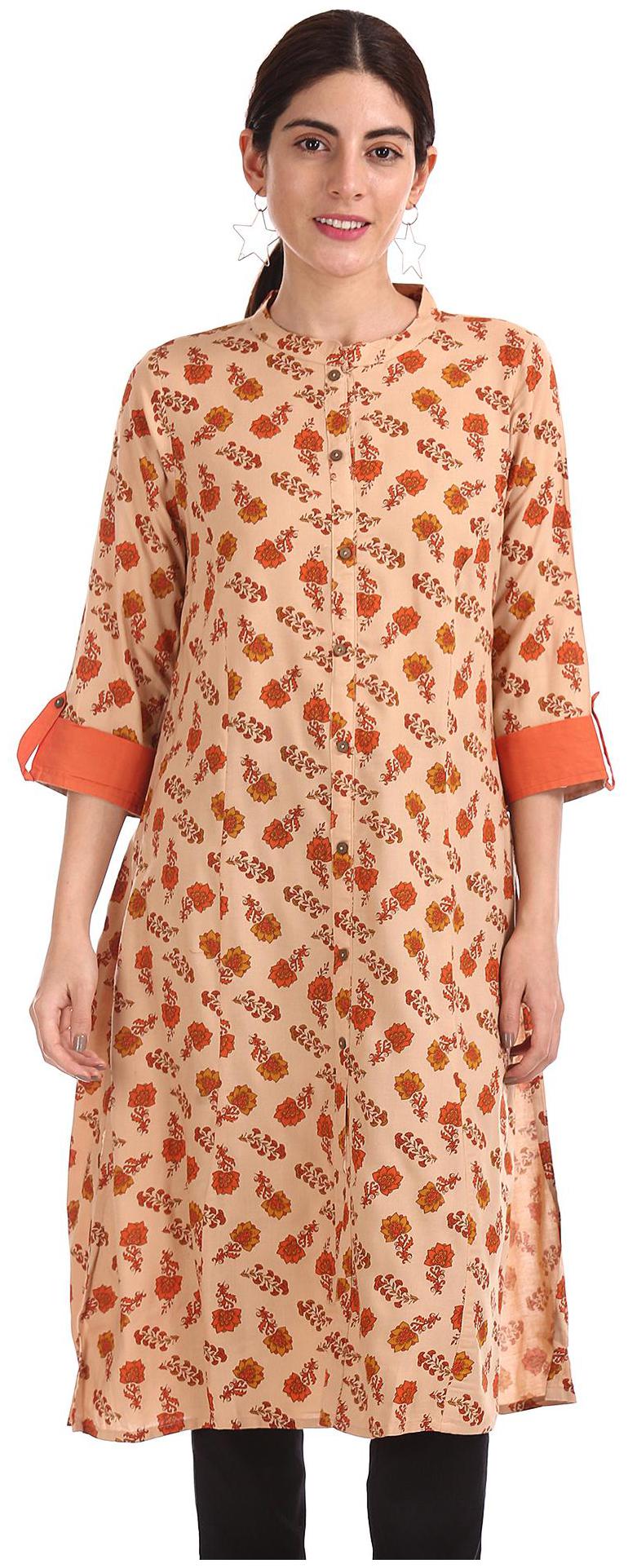 

Karigari Women Beige Printed Straight Kurta
