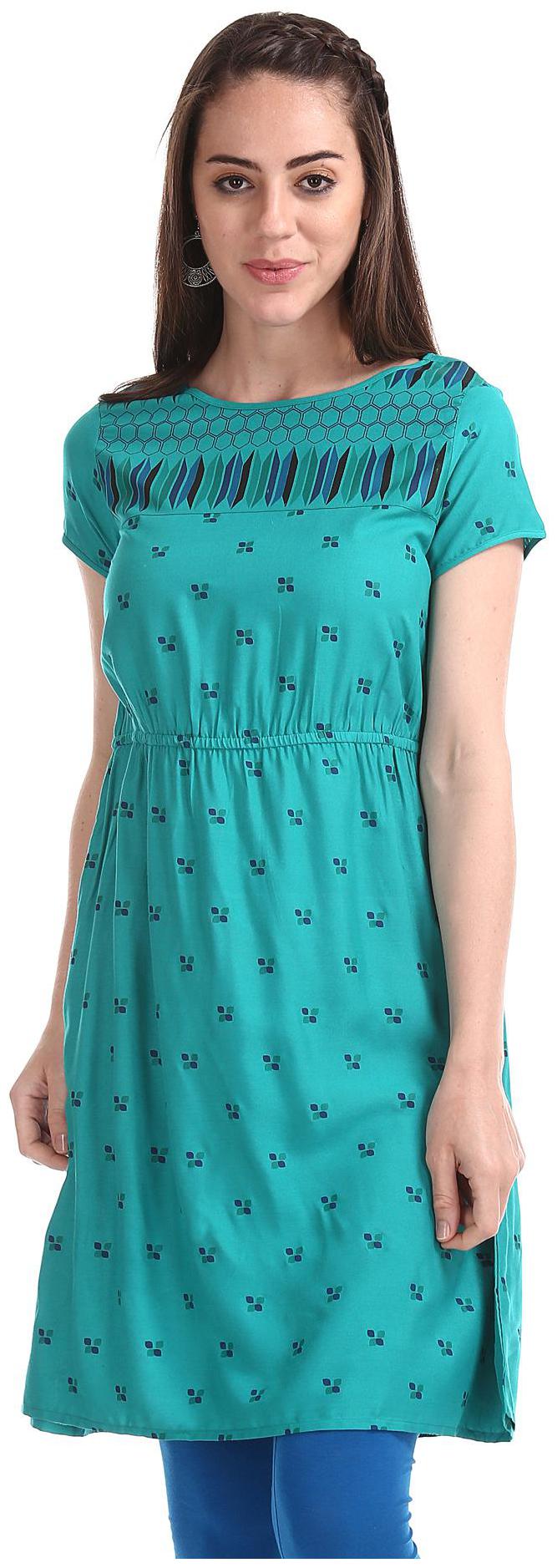 

Karigari Women Green Printed Straight Kurta