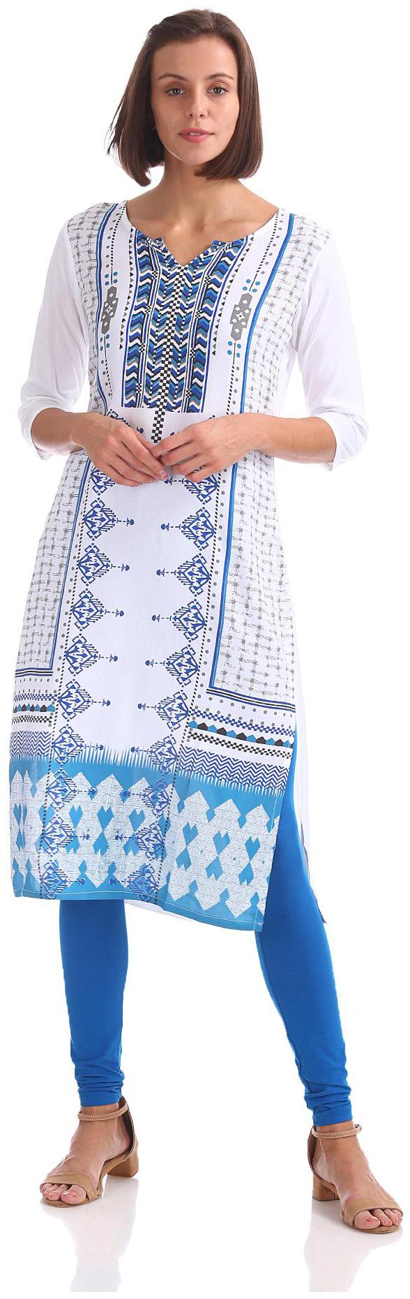 

Karigari Women White Printed Straight Kurta